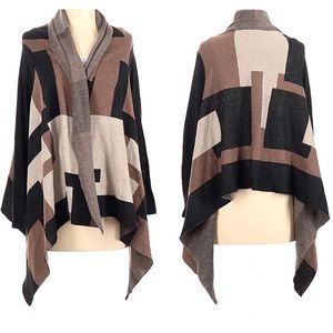 100% cotton Colorblock Brown Waterfall Cardigan, S/M